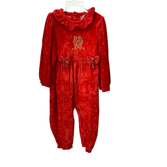 Little Me Vintage Red Velvet Gold Christmas One Piece Button Bottom Size 24 Mo - Picture 1 of 9